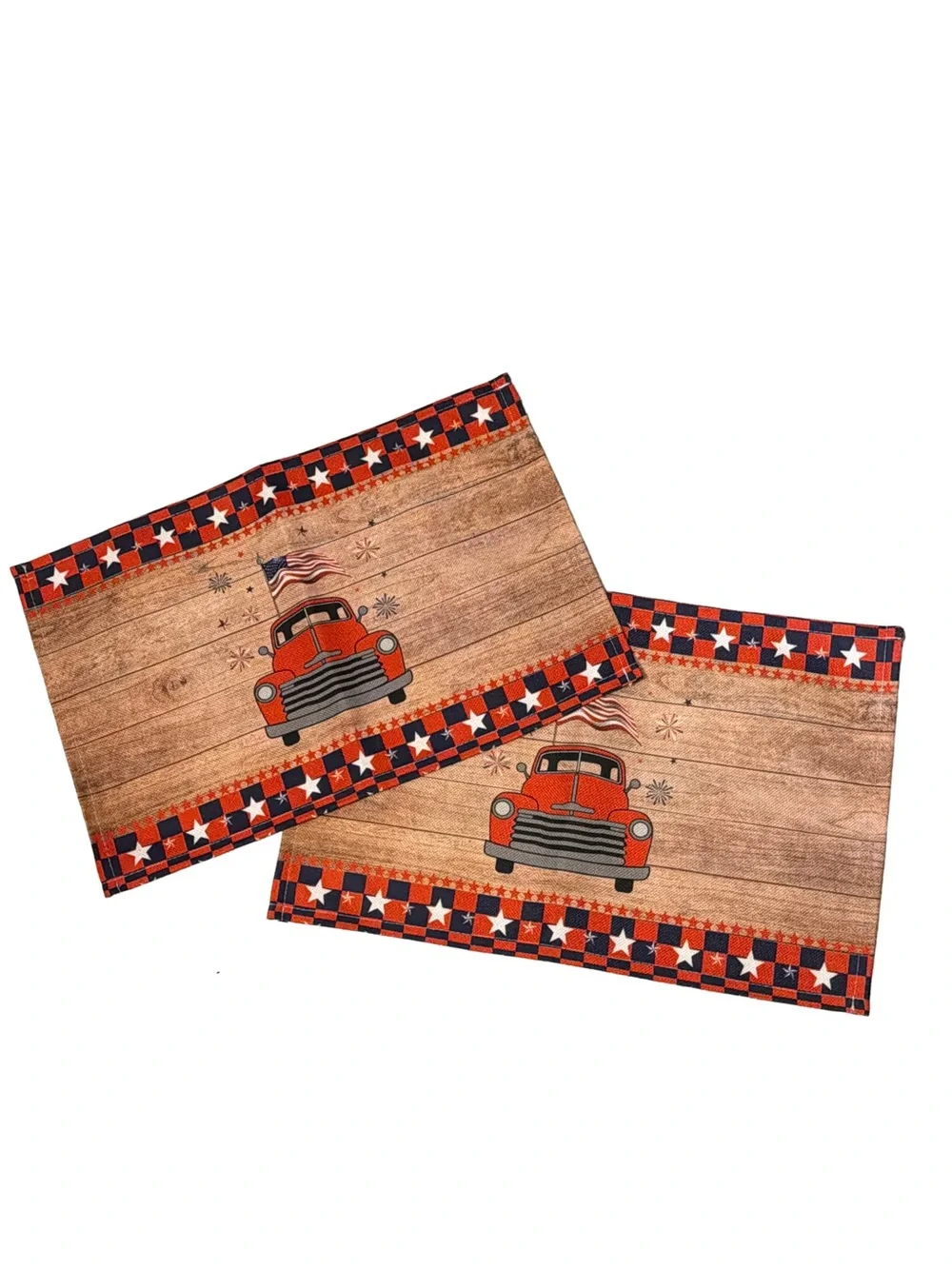 Patriotic - Set of 2 Placemats - USA Flag Farm Truck Placemats for Dining Table